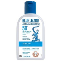BLUE LIZARD 민감성 미네랄 선스크린 SPF 50+ 5 oz 징크옥사이드 함유 방수 스마트 보틀 기술을 통한 UVA/UVB 보호 무향127883, 5 Fl Oz (Pack of 1)선택 용량이 사진보다