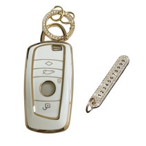 루루형제 BMW 미니쿠퍼 1 2 3 4 5 6 7 x5 x6 x4 시리즈 스마트 자동차 키케이스 + 번호키링 + 가죽 리본 키링 세트 3 4버튼, 크림화이트, AB-01