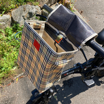 사이클 강아지 퀵보드 핸들바구니 킥보드 고정 핸들가방 자전거바구니 배달알바 애견 바스켓 걸이형 탈부착, 블루체크