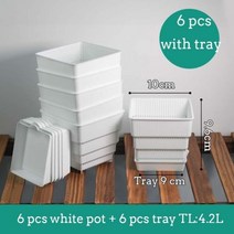 키큰 연징 화분 거실 행잉 사각형 플라스틱 다육 식물 냄비 트레이 세트 보육 선인장 정원, 2개, 10cm 화분 6개