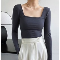 나빌라 스퀘어넥 골지티 봄 가을 기본 긴팔 티셔츠 하객룩 44사이즈 키작녀쇼핑몰 르뚜앙