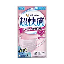 유니참 초쾌적마스크 감기·꽃가루 대책 주름형 핑크 부직포 일제 레귤러 사이즈 7장입 PM2.5 대응 일본제 노즈핏 포함 바이러스 99% 비말 차단 필터