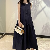 블랙 허리 조끼 스커트 롱 스커트 여자 루즈한 주름 캐주얼 민소매 원피스 대박 기품 블랙 스커트 2022 여름