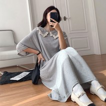 유야 여성용 빅사이즈 플라워 레이스 빅 카라 반팔 롱 원피스 임부복 데일리 캐주얼 OP0150루즈핏 오버핏 여성의류 봄 가을