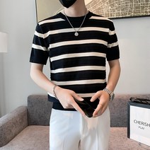 엘에프제트 남성 스트라이프 라운드 반팔 니트티셔츠 B235