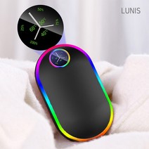 LUNIS LED 레인보우 충전식 손난로 보조배터리 대용량 휴대용 전기 전자 핫팩, 제트 블랙