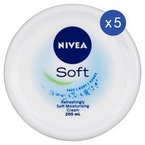 니베아 소프트 수분크림 크림 페이스 바디 핸드 200ml Nivea Soft Moisturiser Cream Face Body Hands, 5개