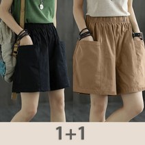 1+1 여성용 데일리 핀턱 린넨 반바지 5부 마바지 밴딩 팬츠