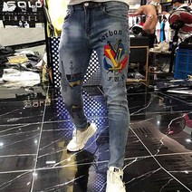 신델 슬림 스판 워시드 프린팅 청바지 sj0874