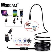 누수탐지 산업용내시경 WSDCAM내시경 카메라 7MM 3 인 1 USB 미니 캠코더 IP67 방수 6 LED 내시경 검사 윈도우 PC 안드로이드용, 2m, 480P Soft Wire