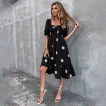 땡땡이 도트 롱 원피스 여성 맥시 여름 패션 리본 반팔 캐주얼 슬림