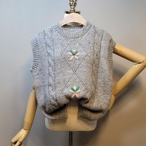 라임브릿지 미니 꽃 자수 니트 조끼