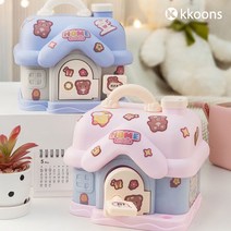 꾸미기 하우스 집모양 특이한 저금통 어린이 금고 귀여운 아이 동전 지폐저금통 대형, 부드러운 핑크