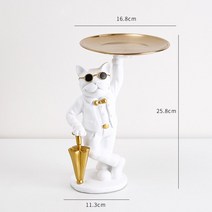CA 수지 멋진 개 조각 불독 장식 입상 저장 트레이 동전 은행 입구 키 스낵 홀더 현대 미술 동상 홈 AY, White E