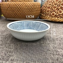 가나오카 일본식 도자기 스트라이프 와이드 면기 라면 비빔밥 냉면 우동 덮밥 그릇, 5인치볼