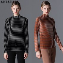 [쉬즈미스(SHESMISS)] 스트라이프 리브드 하프넥 티셔츠 (택가격 78000원)