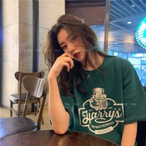 여성 헤리스 프린팅 라운드 오버 반팔 티셔츠
