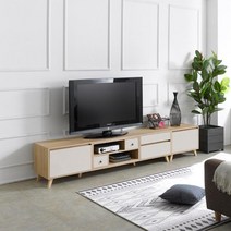 레트로 우드톤 깊은수납형 TV거실장 예쁜 TV다이 추천, 오크화이트