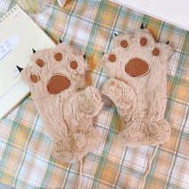 여성 페이크 퍼 털 장갑 고양이 발톱 발 장갑 여아용 겨울용 따뜻한 따뜻하고 부드러운 플러시 전체 손