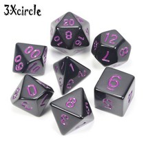 보드 게임 주사위 블랙 블루 잉크 색상 7pcs 불투명 주사위 세트 d4d6d8d10d10d12d20 다면체 오지 dnd rpg 보드 게임, 보라색과 검은 색
