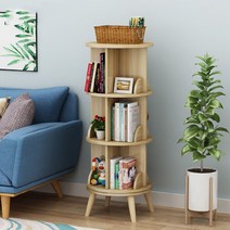 3단 360도 회전 책장 보조책꽂이 서재 거실 원형, 라이트 월넛