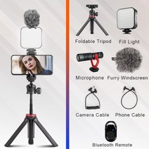 브이로그 영상용 문어발 항공샷 유튜버 삼각대 iphoneandroidgoprocamera용 무선 블루투스가 있는 셀카봉 확장형 전화 vlog용 접이식 핸드헬드 폴, TC-LightMic1