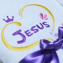 말씀타올 플라워 세면타올 JESUS 화이트, 롤케익케이스, 나염문구(50장이상가능)