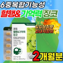 식약처 식약청 인증 인정 두뇌 건강 뇌 영양제 징코 은행잎 추출물 플라보놀 배당체 함유 기억력 혈행 개선 50대 60대 70대 80대 중년 장년 남성 여성 남자 여자, 1박스, 2개, 30정