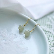 옥귀걸이 천연석 녹색 팬던트 미니 여성 쥬얼리 이어웨어 디자인 감각 옥 비즈 귀고리 스터드 귀걸이 후프 Hetian
