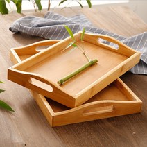 사각 손잡이 우드트레이 카페 대나무 원목 나무 쟁반, 4-손잡이트레이-대