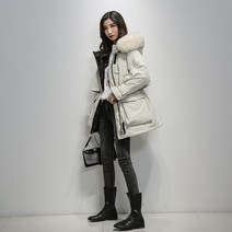 DFMEI 패딩 여미어 롱 패딩 여 루즈핏에 도톰한 퍼 카라 패딩코트