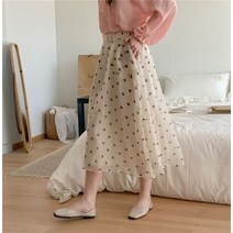 뚜지자 여성 도트 땡땡이 쉬폰 플레어 스커트 치마