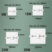 LED 패널 조명 초박 오목 다운라이트 9W 18W 24W 36W 220V 원 사각 천장 램프, Square_9W | 3000K Warm White