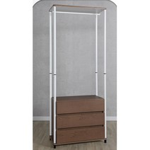 3단 서랍장 드레스룸 600 시스템 행거 싱글옷장 옷방, 화이트그레이