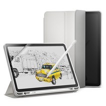 신지모루 스마트커버 애플펜슬 수납 태블릿PC 케이스 + 종이질감 액정보호 필름 세트, 웜 그레이