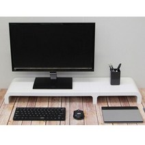 이케아 듀얼 넓은 모니터받침대 컴퓨터거치대 선반 원목 책상정리대 사무실 가정, 화이트
