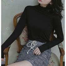 여성 무지 하프넥 티셔츠 1P 겨울 반목 반폴라 이너티