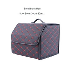 대용량 제네시스 수납박스 자동차 트렁크 정리함 가죽 폴딩 보관함, Black-Red