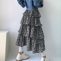 메리 4단 캉캉 주름 꽃 밴딩 플라워 롱스커트