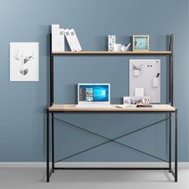 모던 철제 아이방 선반 일체형 학생 공부 책상 선반형책상 북유럽, 책꽂이 책상 블랙