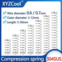 스테인레스 스틸 압축 스프링 기계 코일 압력 릴리스 리턴 와이어 직경 0.6mm 0.7mm 10 개, 10mm, 45mm