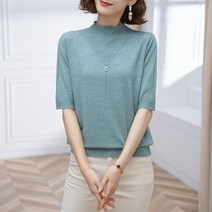 여성 니트티 반팔 V넥 카라 여자 여름 니트 반소매 여름니트티 정장 카라티 니트카라티 인박카073