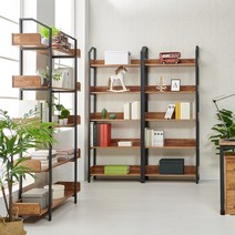 가구앤하우스 800 원목책장 서재 피규어 다용도 5단 BOOKSHELF 철재책장 DIY철재책장 책장세트, 블랙+고무나무/월넛