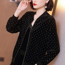 라운드자켓 크롭 봄자켓 오피스룩 Ladies Printed 재킷 패션 봄 여름 여성 야구 유니폼 쇼츠 라운드넥 긴소매 쉬폰 탑 캐주얼