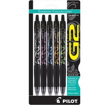 Pilot G2 프리미엄 젤 롤러 펜 파인 포인트 0.7mm 패션 컬렉션 블랙 5개 팩, 5-Pack