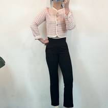 봄 여성 노카라 라인 배색 펄 트위드 팅커벨 가디건