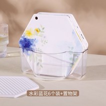 냄비받침 노르딕 인테리어 단열 코스터 테이블 패드 북유럽 세트, 수채 블루 플라워 세트