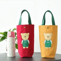 달자샵 PUSU 베어 텀블러 물병 캐리어 손잡이 가방 다용도 미니토트백, 1Pcs, 베이지