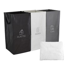 가정용 3단 재활용 분리수거함 쓰레기통 가방 54L + 쓰레기봉투 50장, 1세트