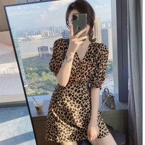 KORELAN 렌치 레트로 디자인감 미니멈 허리 날씬해 보이는 느낌 레오파드 플라워
